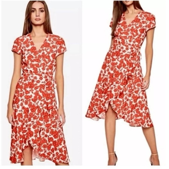 Bardot Dresses & Skirts - Perfect Floral Red and White tie-waist Dress